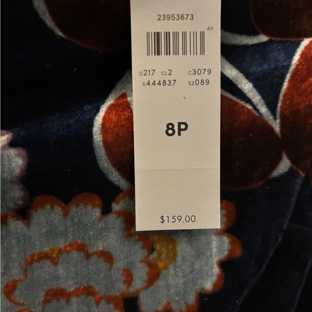 NWT STUNNING Ann Taylor Long Sleeve Blues & Burgundy Floral Velvet Shift Dress! - Picture 6 of 12